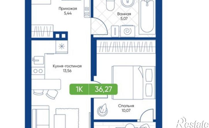 1-комн квартира в новом доме жилой комплекс Биография