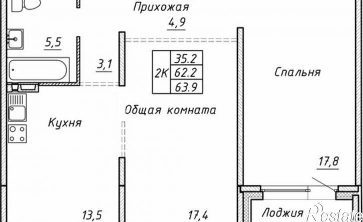 2-комн квартира в новом доме микрорайон Родники, ЖК Гренландия