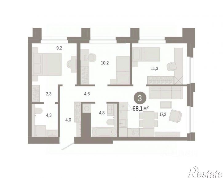 3-комн квартира в новом доме ул Журинская, 129А,  д. 129А
