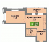 1-комн, 42 кв м, этаж 2/23 ул Войкова, 149