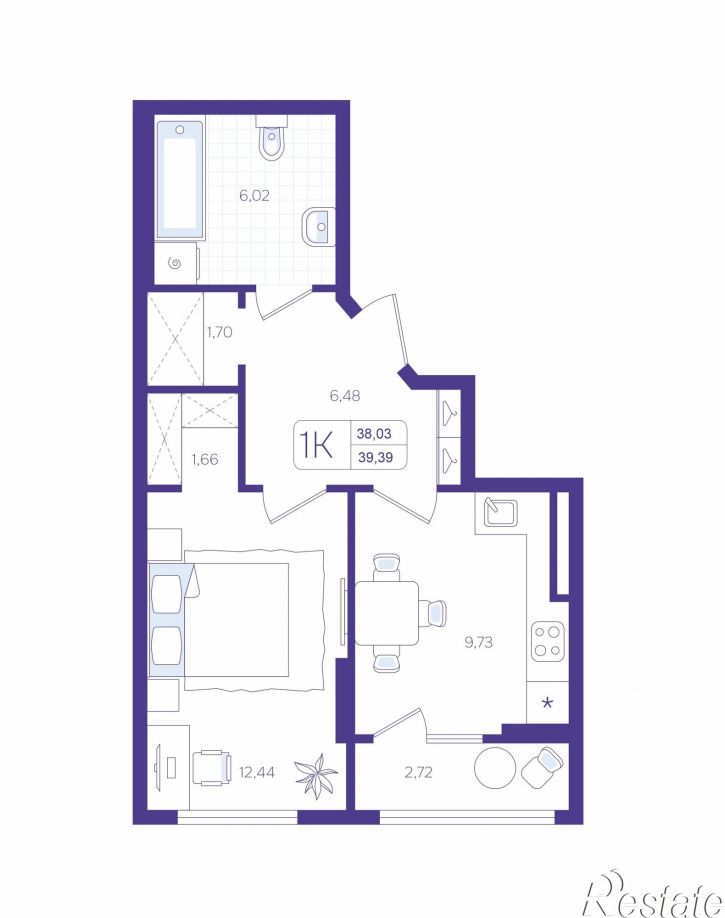 1-комн квартира в новом доме улица Аникина