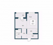 2-комн, 42 кв м, этаж 14/17 ул Сибиряков-Гвардейцев, 51/1 2