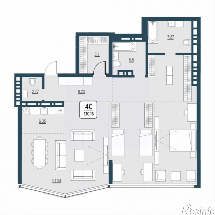 4-комн квартира в новом доме пр-кт Димитрова, 5,  д. 5