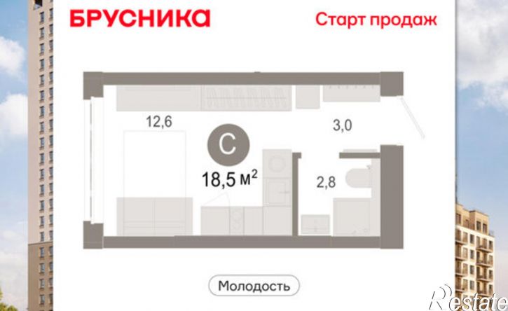 1-комн квартира в новом доме Новосибирск, улица Есенина, 3/1с12
