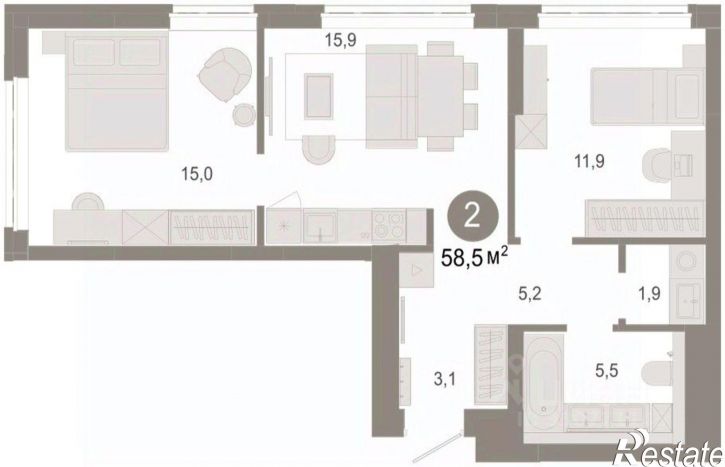 3-комн квартира в новом доме ул Есенина, 3/1 3,  д. 3/1 3,  к. 3