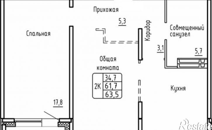 2-комн квартира в новом доме ЖК Самоцветы