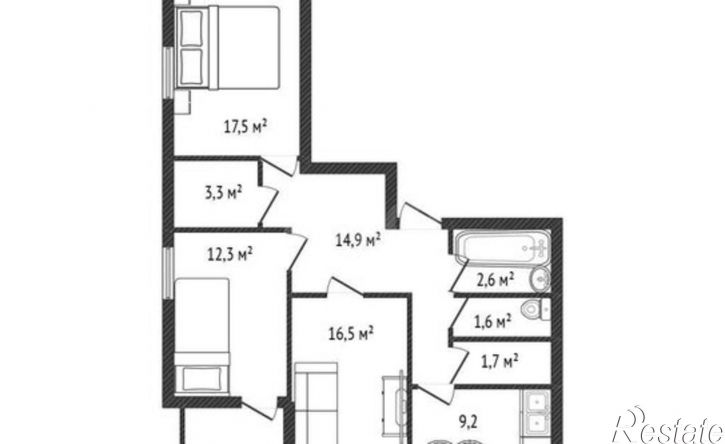 3-комн квартира ул Гребенщикова, 1,  д. 1