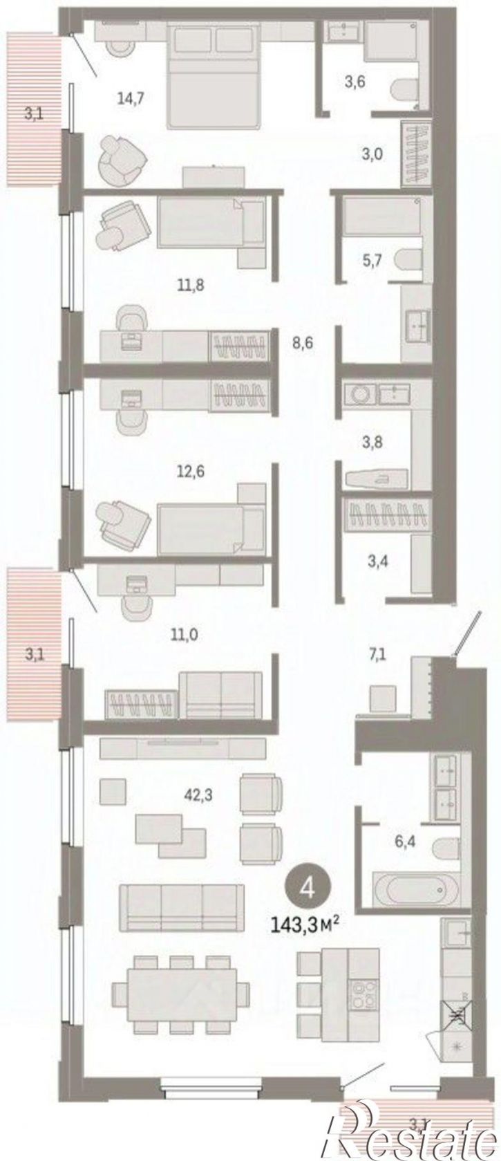 4-комн квартира в новом доме ул Журинская, 129А,  д. 129А