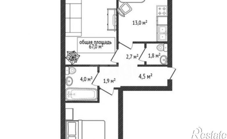 2-комн квартира ул Ясный Берег, 3,  д. 3