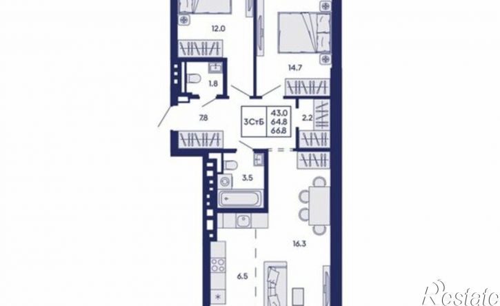 3-комн квартира в новом доме ул Коминтерна, 93/4,  д. 93/4