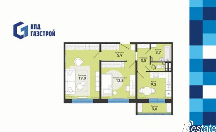 2-комн квартира в новом доме Спортивная улица, с66