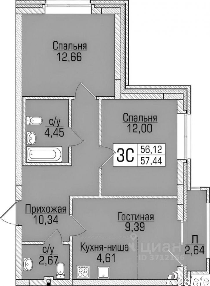 3-комн квартира ул Василия Клевцова, 1,  д. 1