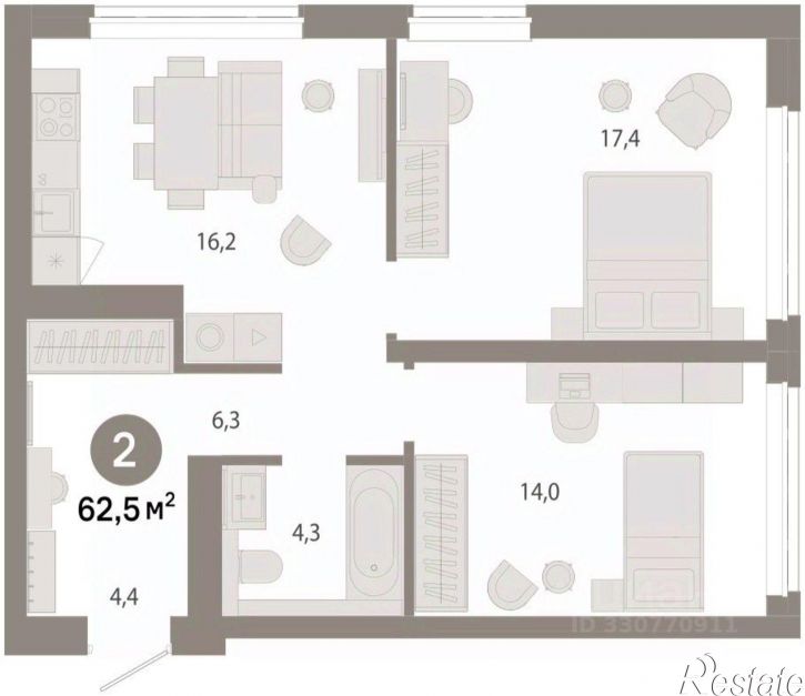 3-комн квартира в новом доме ул Есенина, 3/1 3,  д. 3/1 3,  к. 3