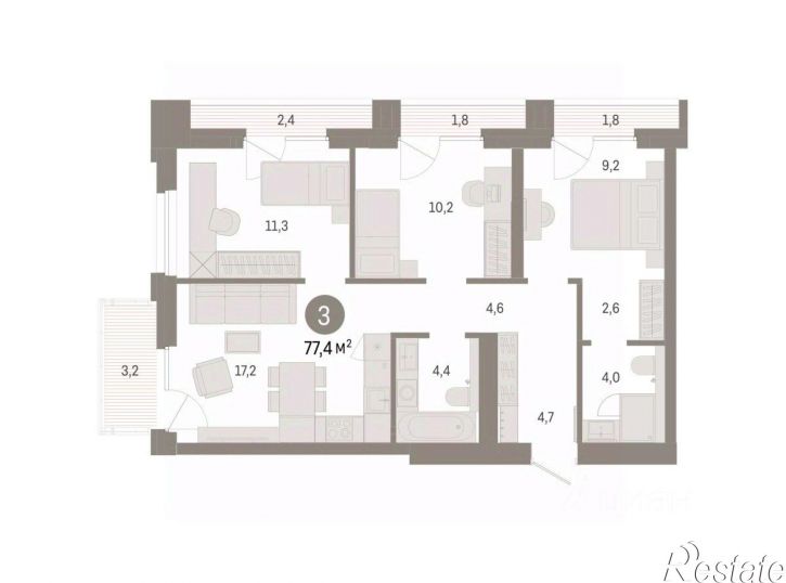 3-комн квартира в новом доме ул Журинская, 129А,  д. 129А