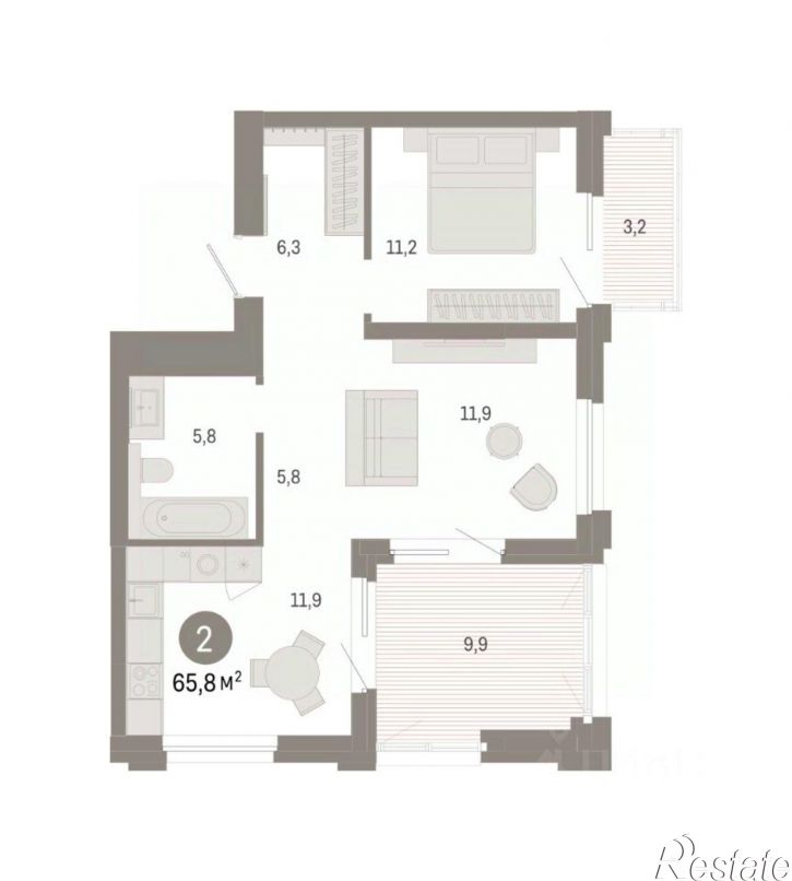 3-комн квартира в новом доме ул Журинская, 129А,  д. 129А