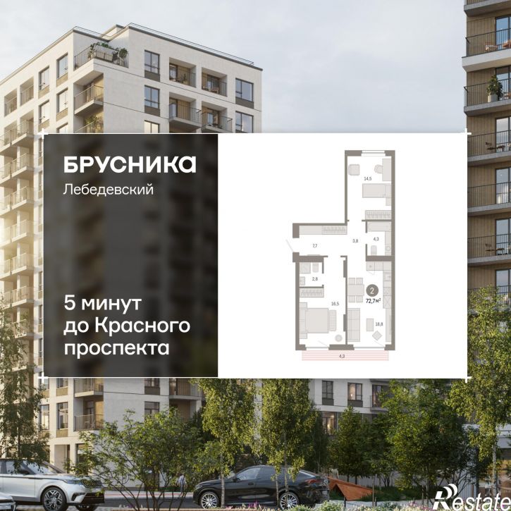 2-комн квартира в новом доме Георгия Колонды, 5