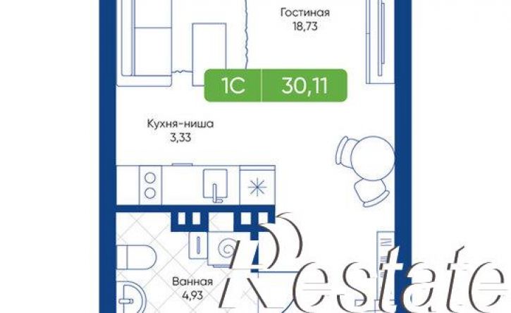 1-комн квартира в новом доме жилой комплекс Биография