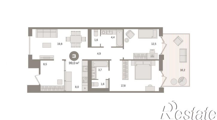 3-комн квартира в новом доме Центральная улица, 10