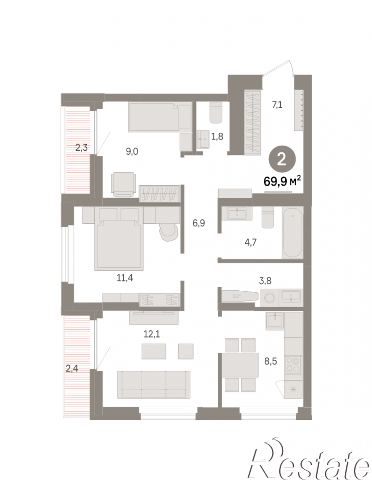 3-комн квартира в новом доме Георгия Колонды, 5