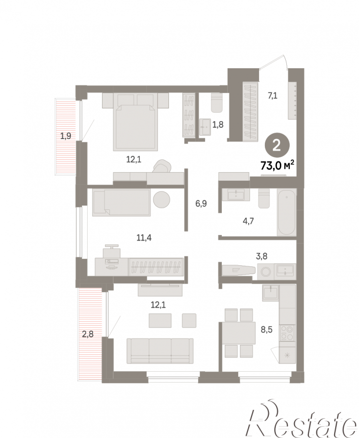 3-комн квартира в новом доме Георгия Колонды, 5