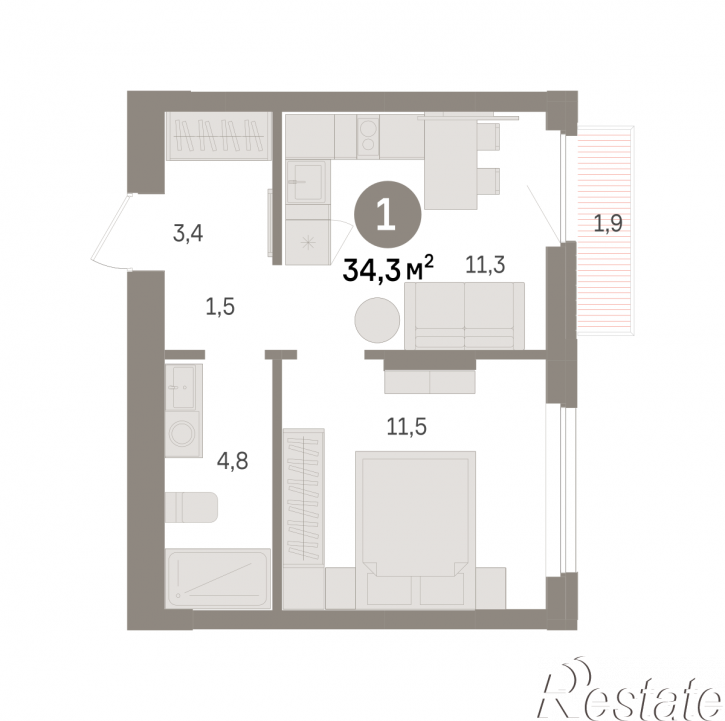 2-комн квартира в новом доме Георгия Колонды, 5