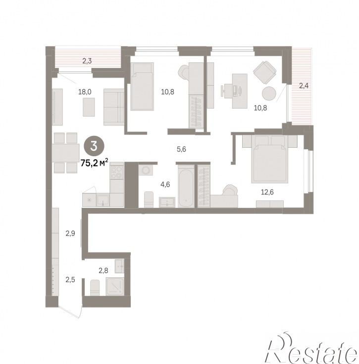 3-комн квартира в новом доме Георгия Колонды, 5