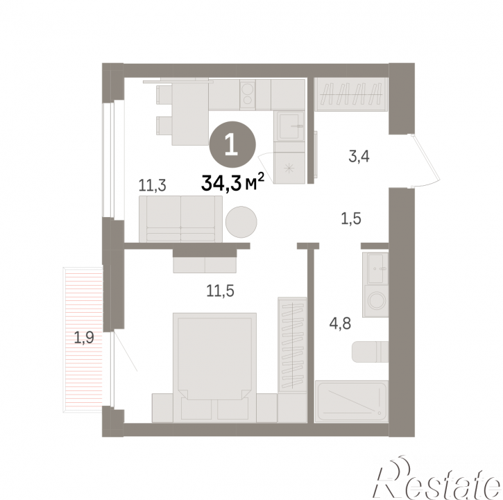 2-комн квартира в новом доме Георгия Колонды, 5
