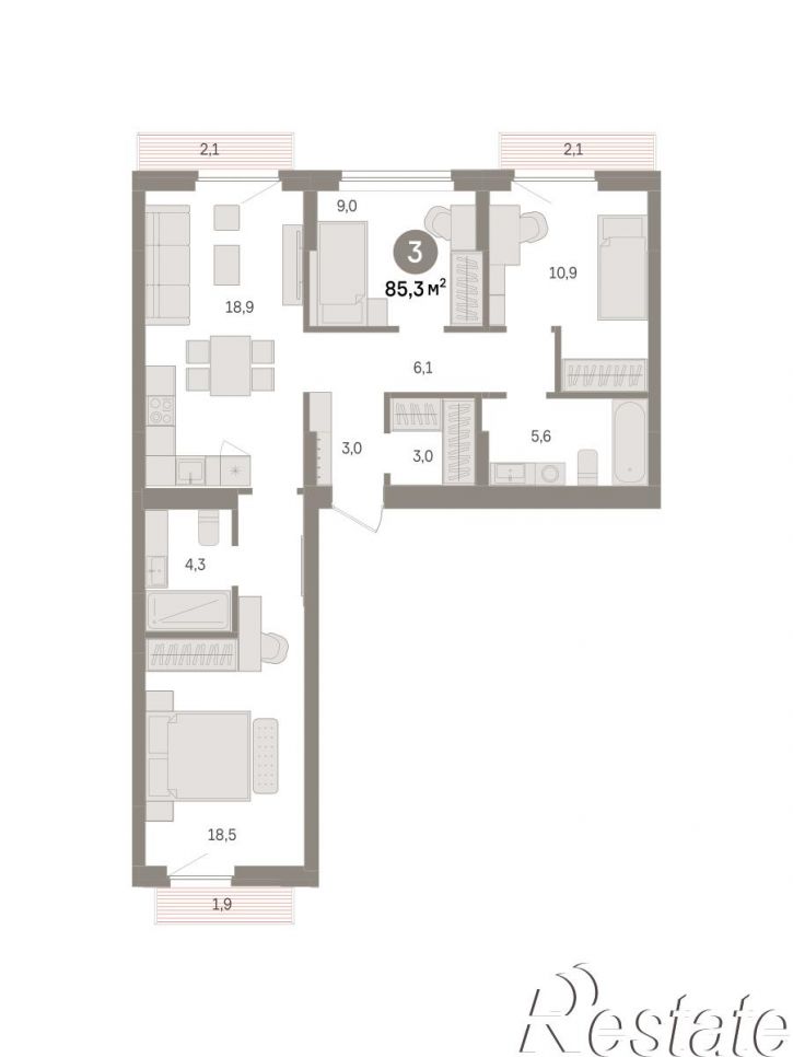 3-комн квартира в новом доме Георгия Колонды, 5