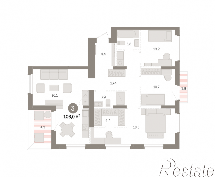3-комн квартира в новом доме Георгия Колонды, 5