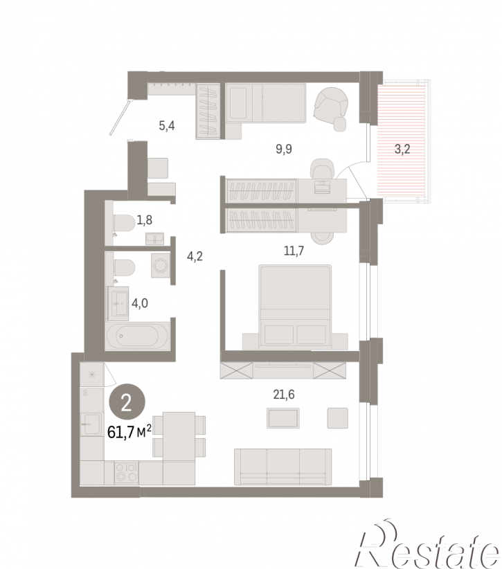 2-комн квартира в новом доме Улица Фрунзе, 218 стр
